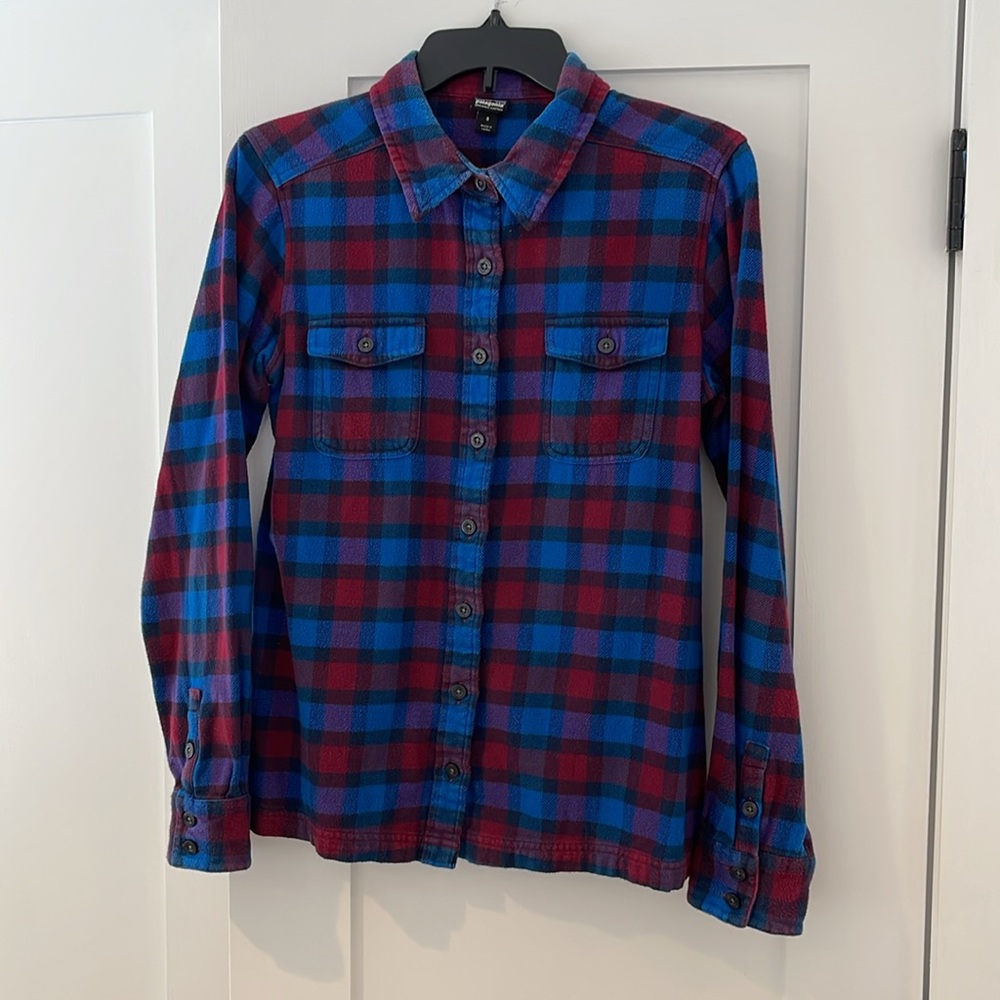 Patagonia Womens Button Up Organic Cotton Flannel Shirt Size 8 Blue Red Plaid